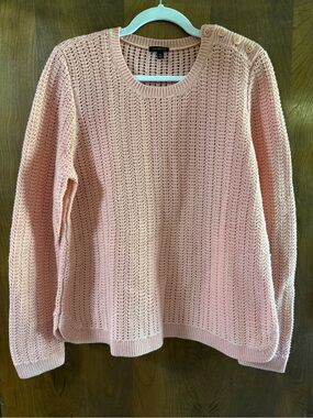 Talbots Peach Open-Stitch Crewneck Sweater with Shoulder Buttons